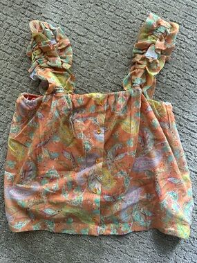 Dear John Orange Paisley Button-Front Tank